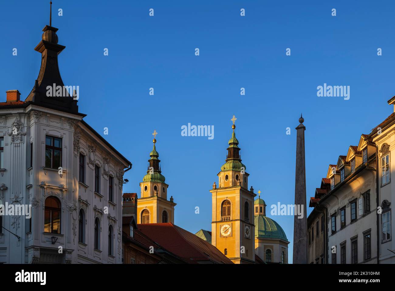 Slovenia, Ljubljana, Old Town skyline at dusk Stock Photo