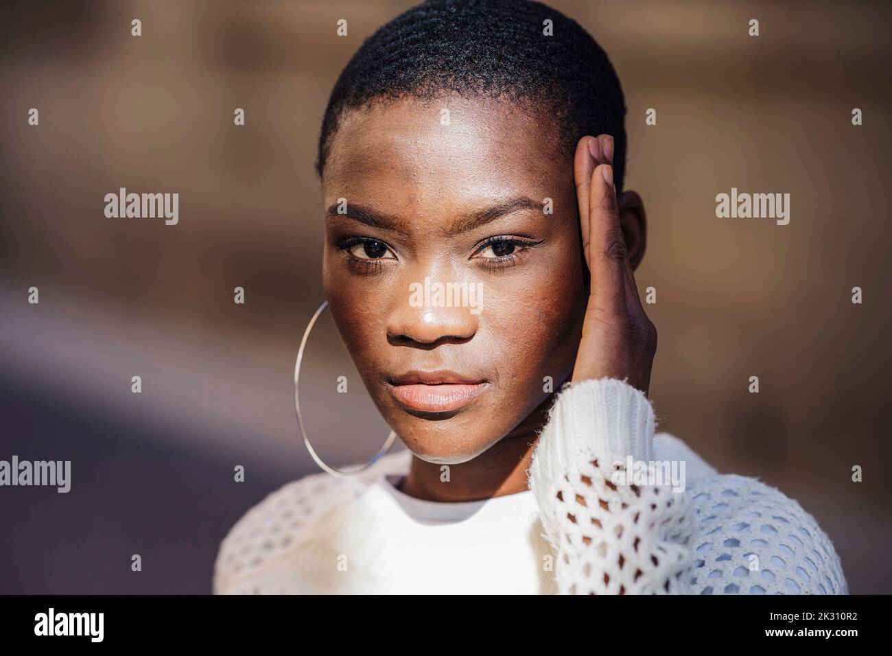 Short hair shop with hoop earrings
