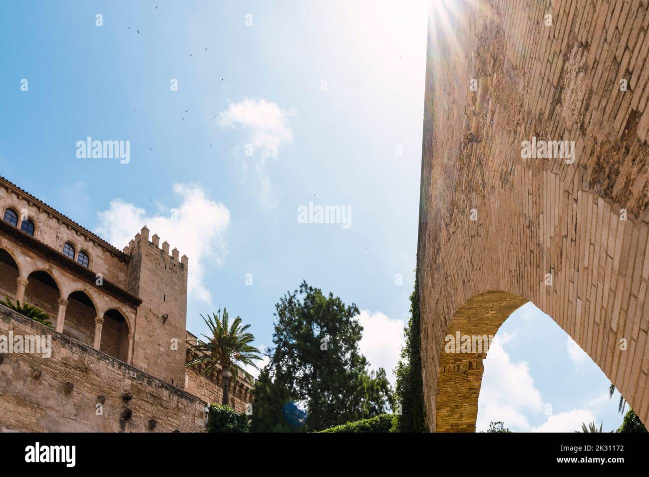 Royal palace La Almudaina on sunny day Stock Photo