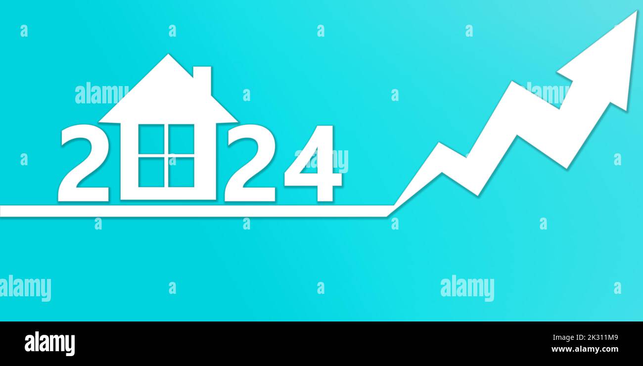 Real estate value in 2024 with arrow going up, 3d rendering Stock Photo