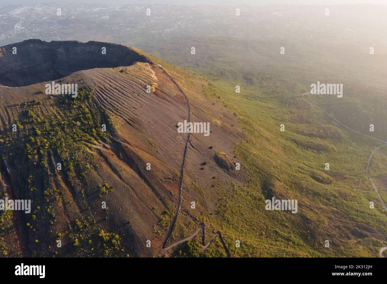 Italy, Campania, Naples, Aerial view of Mount Vesuvius during foggy weather Stock Photo