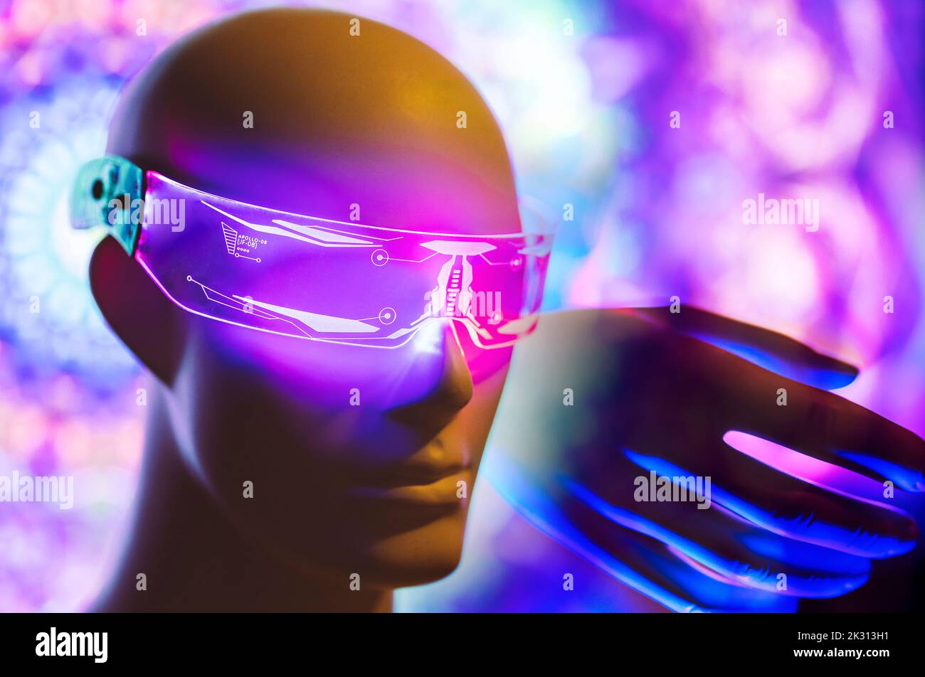 Digitally generated image of robot wearing futuristic eyeglasses Stock Photo