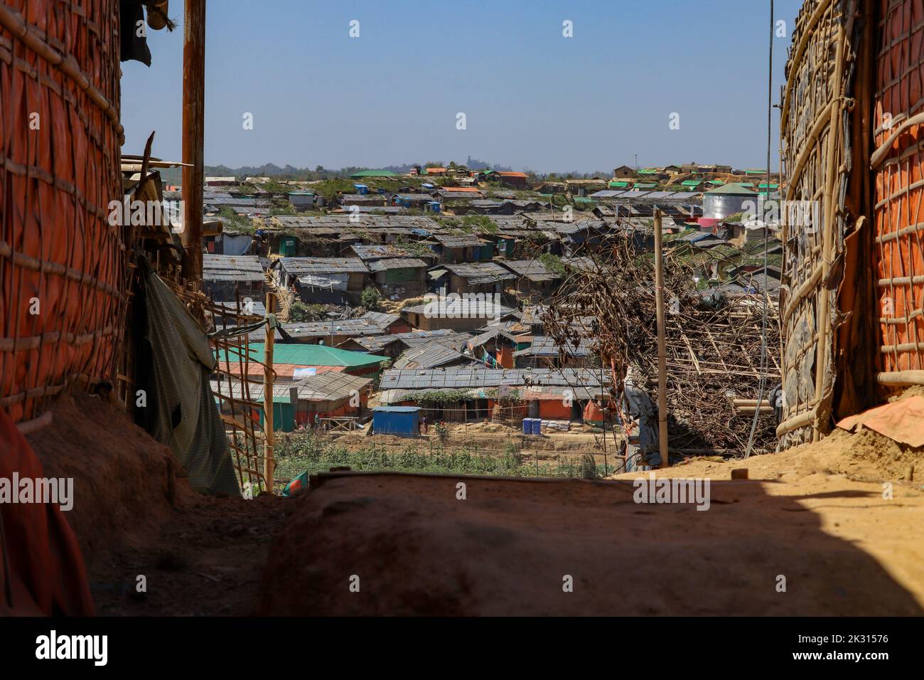 Landscape of Balukhali Rohingya refugee camp in Ukhia, Cox's Bazar, Bangladesh Stock Photo