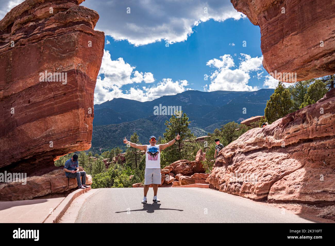 Natural red rock formations in Garden of the Gods in Colorado Stock Photo