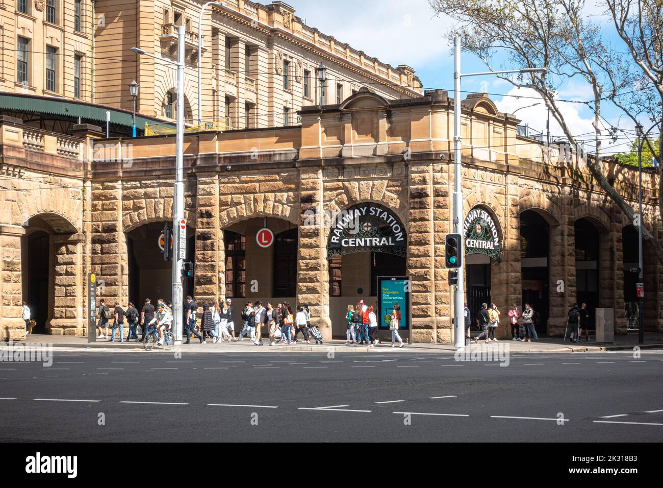 Pedestrians at the Eddy Avenue and Pitt Street corner of Sydney Central Station Stock Photo
