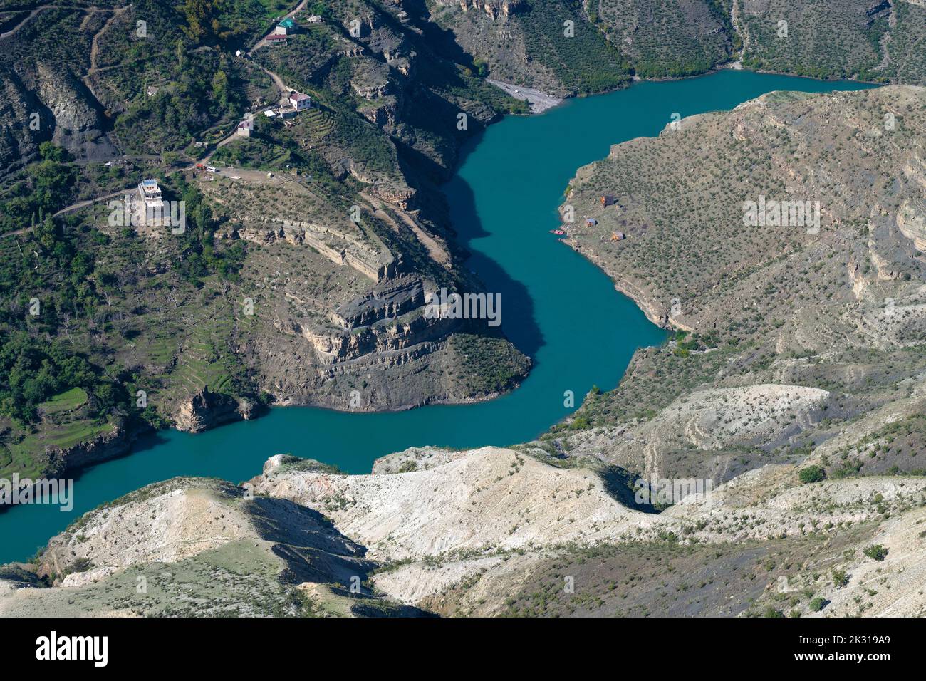 Over the river Sulak on a September day. Sulak Canyon, Dagestan. Russian Federation Stock Photo