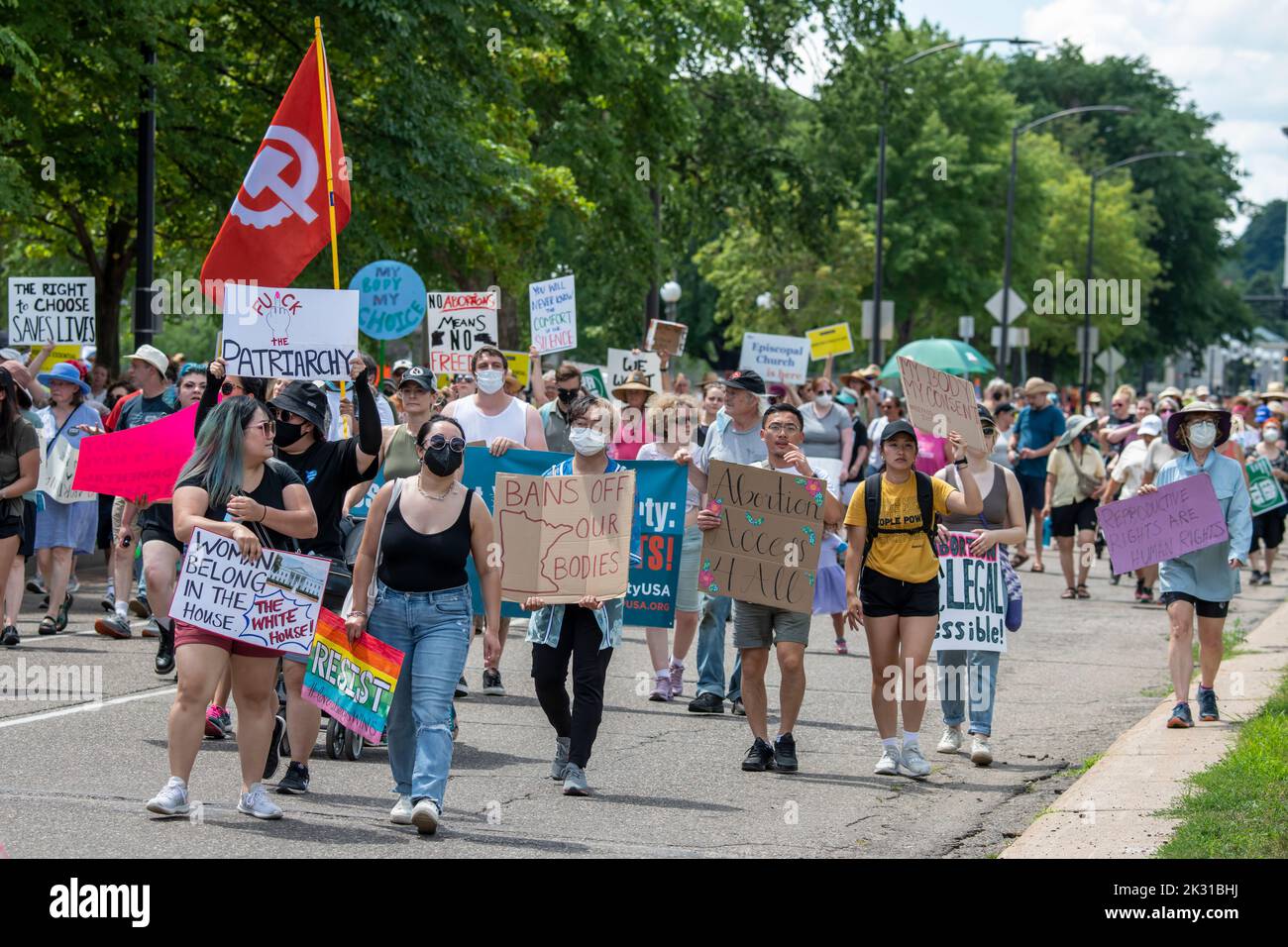 St. Paul, Minnesota. July 17, 2022.  Thousands march and rally in support of legal abortion access after the U.S. Supreme court overturned the federal Stock Photo