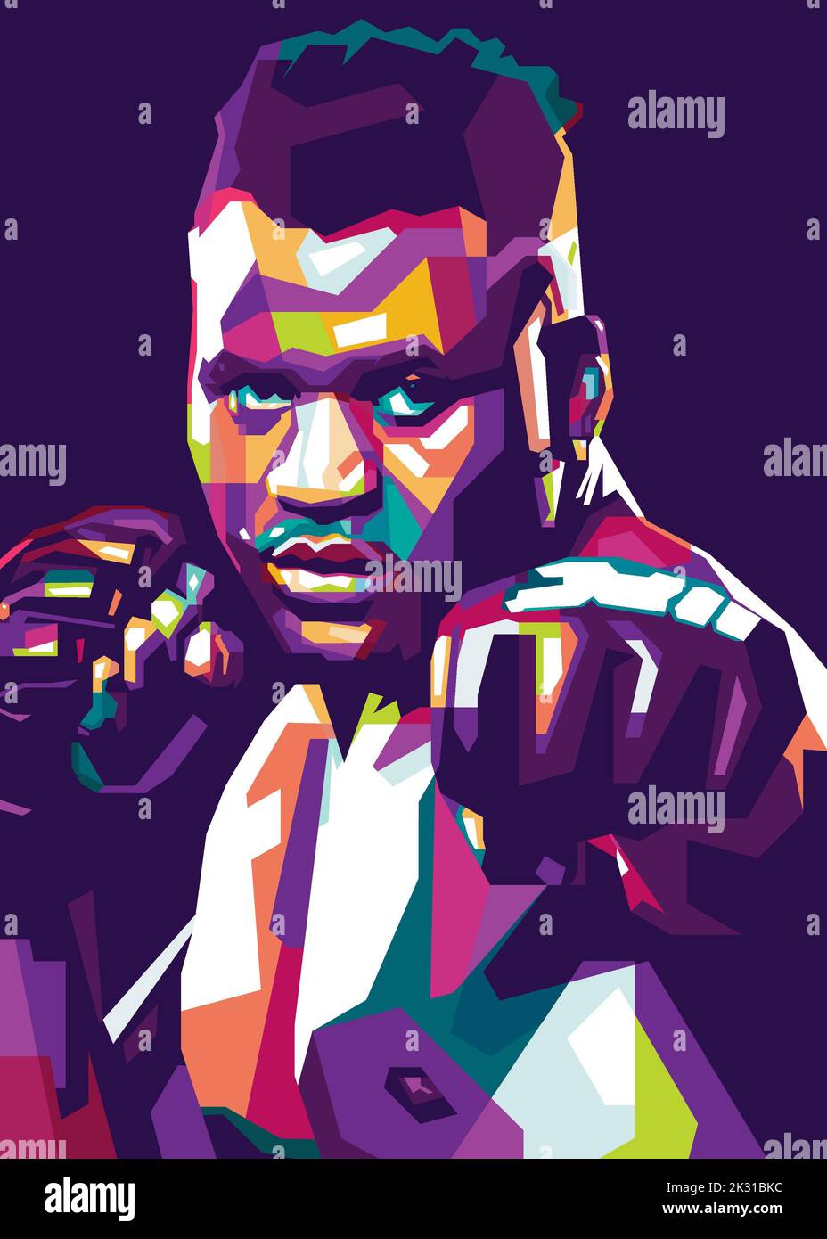 A vertical colorful illustrated portrait of mixed martial artist