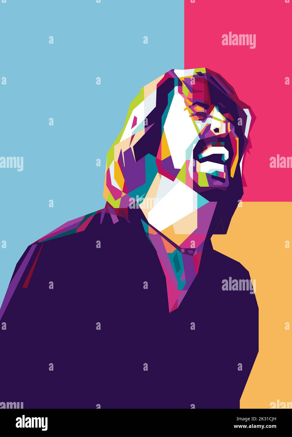 A vertical colorful illustrated portrait of Kurt Cobain Stock Photo