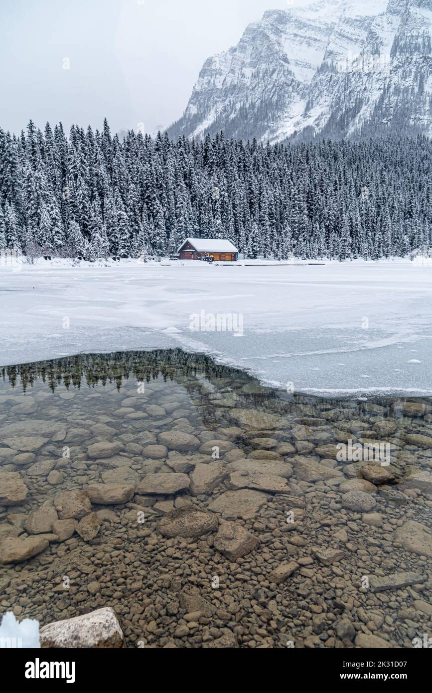Lake Louise in Banff Park in winter time, Alberta, Canada Stock Photo ...