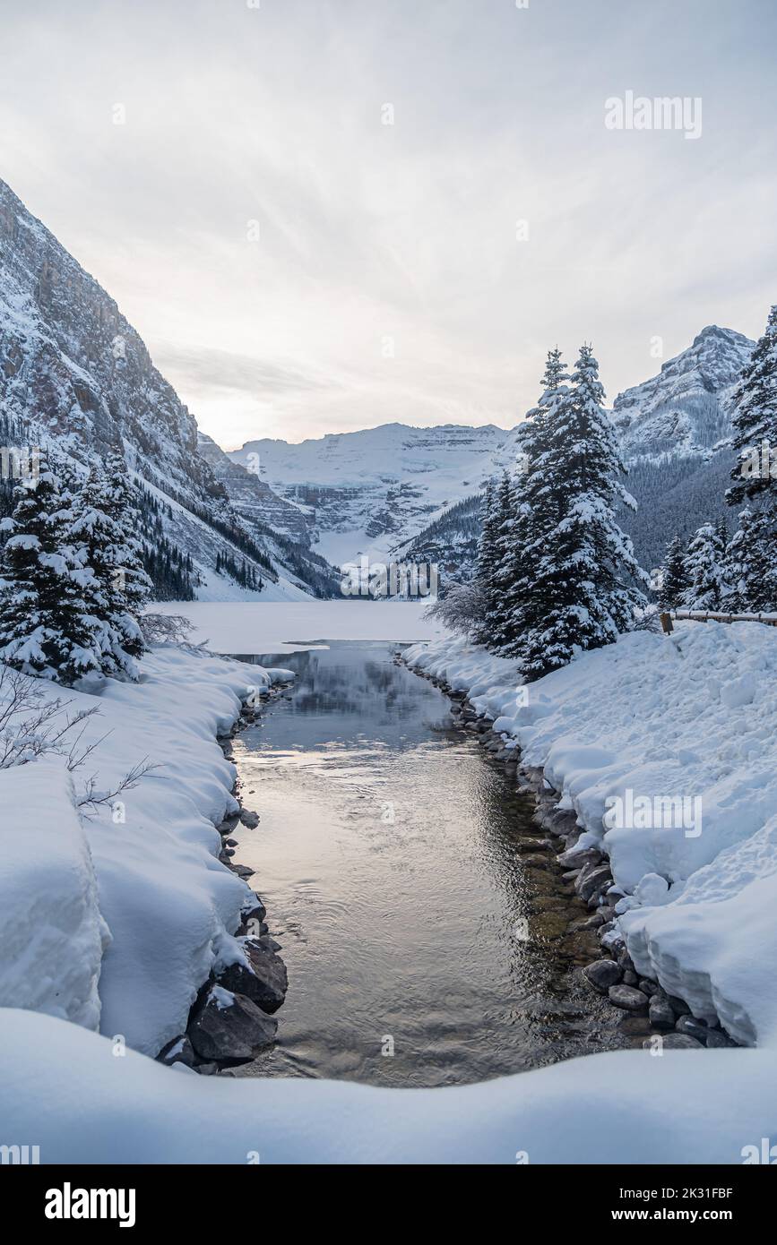 Lake Louise in Banff Park in winter time, Alberta, Canada Stock Photo ...