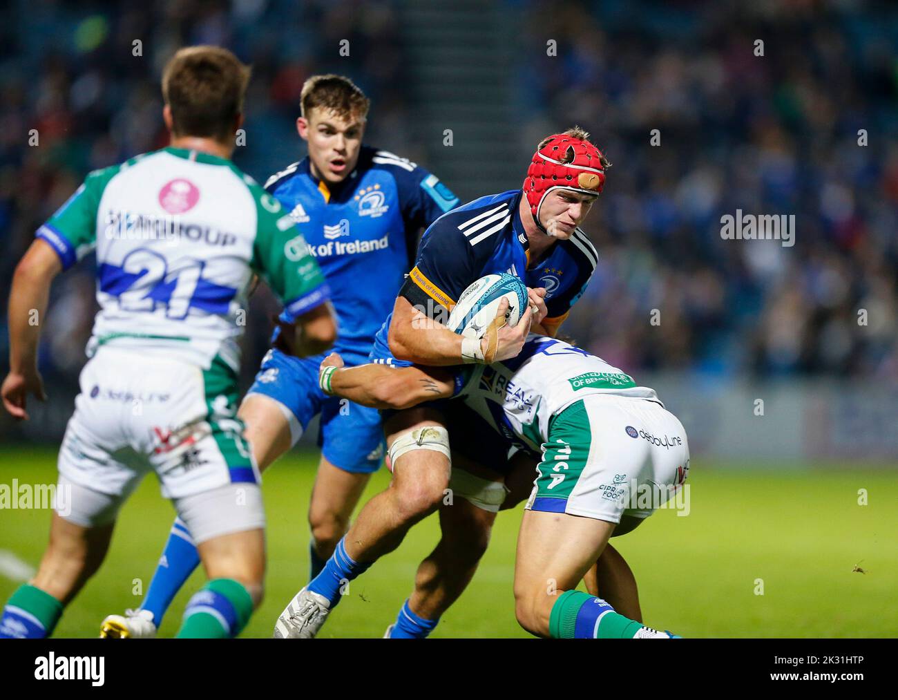 RDS Arena, Ballsbridge, Dublin, Ireland. 23rd Sep, 2022. United Rugby  Championships, Leinster v Benetton; Josh van der Flier of Leinster is  tackled by Tommaso Menoncello of Benetton Credit: Action Plus Sports/Alamy  Live
