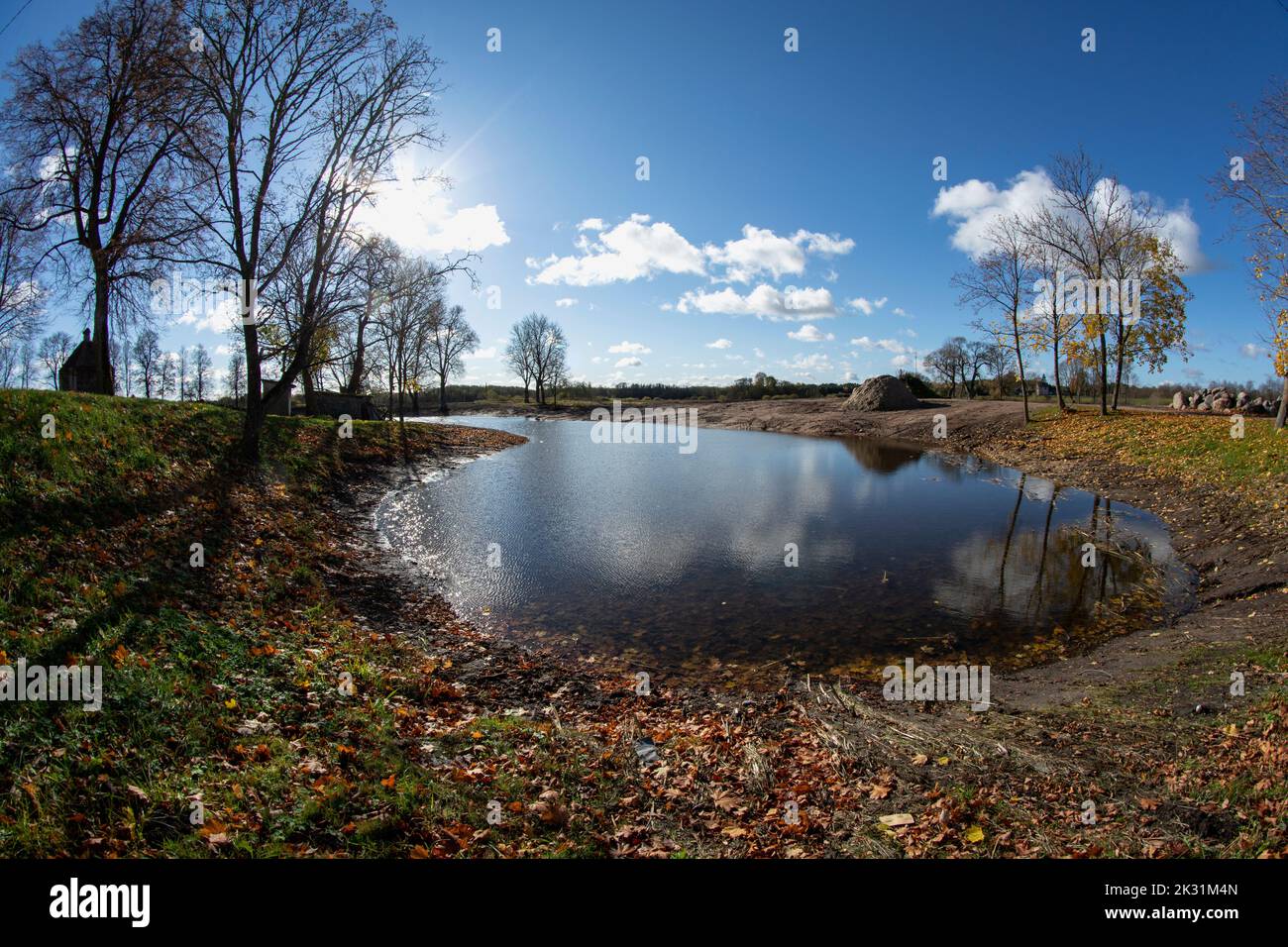 Cleaned Park pond in autumn. Lithuania Stock Photo