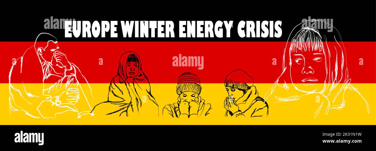 Hand drawn illustration of a cold person on a german flag background ...