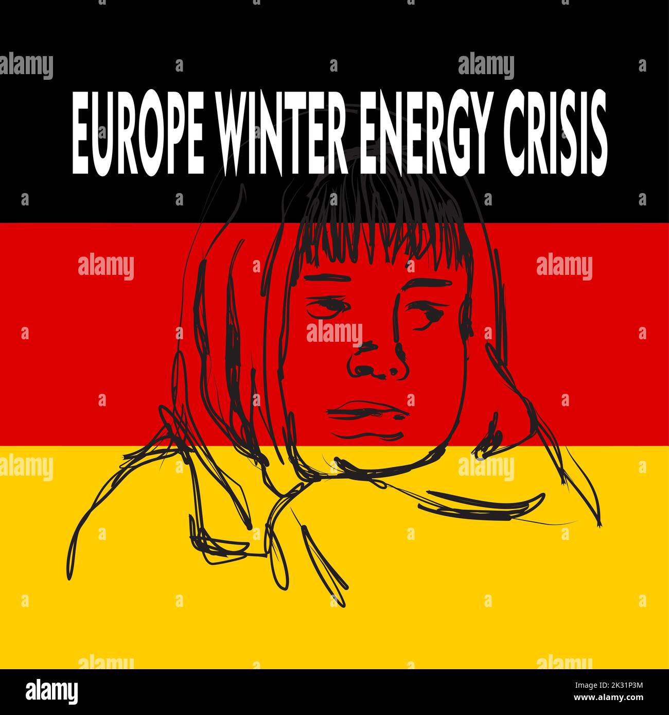 Hand drawn illustration of a cold person on a german flag background ...