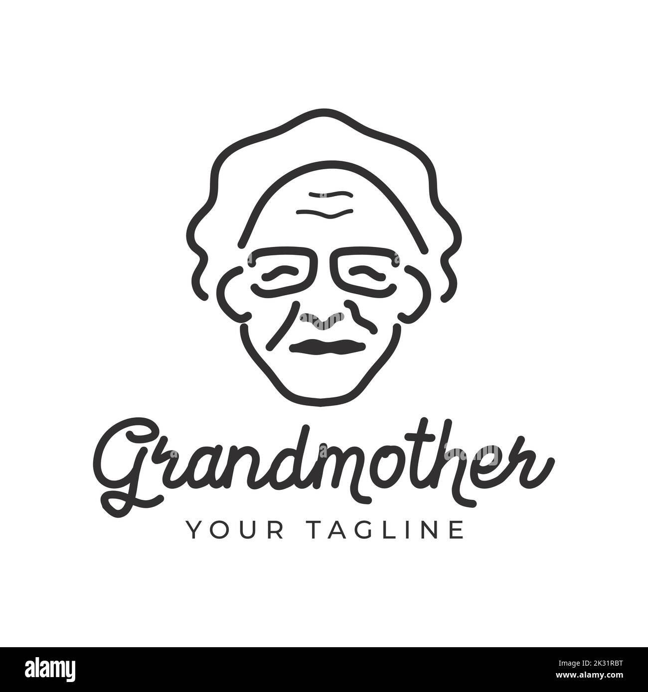 Happy parents vector design. Line icon, Nursing home sign, linear logo. Grandmother outline symbol, elderly care. Design elements for the site, senior Stock Vector