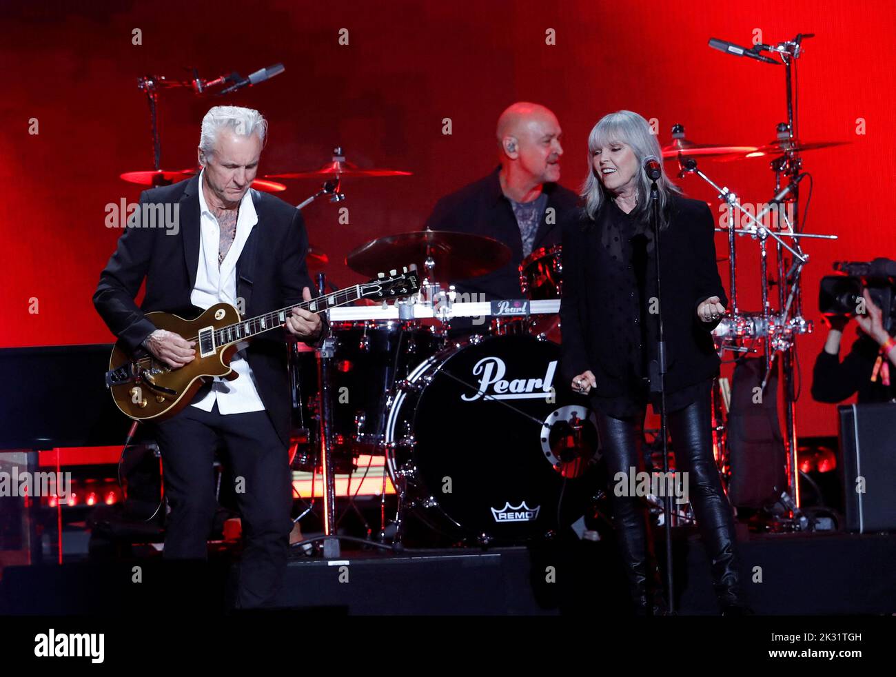Neil Giraldo (L) and Pat Benatar perform during the first day of the iHeartRadio Music Festival 2022 at T-Mobile Arena in Las Vegas, Nevada, U.S. September 23, 2022. REUTERS/Steve Marcus Stock Photo