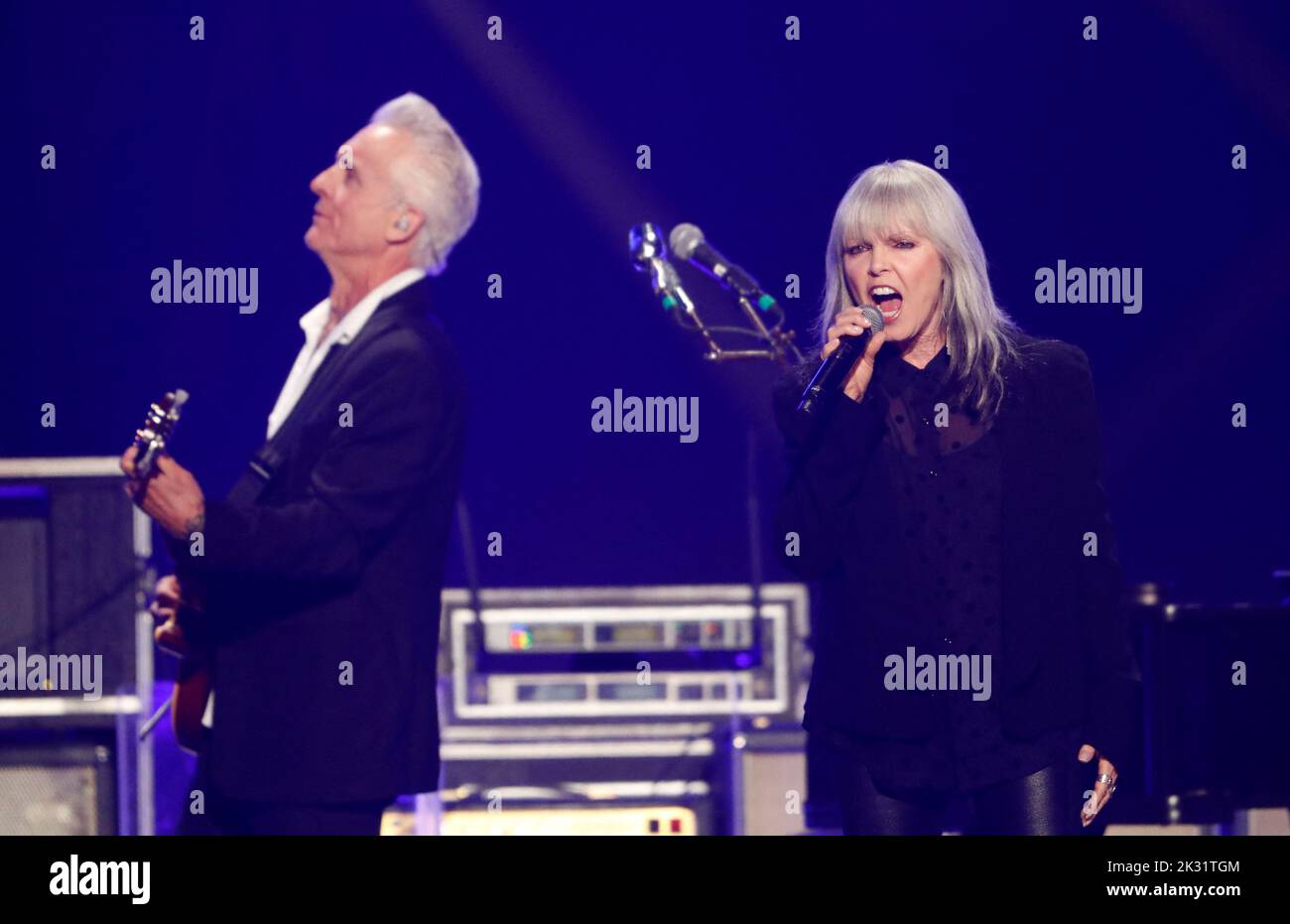 Neil Giraldo (L) and Pat Benatar perform during the first day of the iHeartRadio Music Festival 2022 at T-Mobile Arena in Las Vegas, Nevada, U.S. September 23, 2022. REUTERS/Steve Marcus Stock Photo