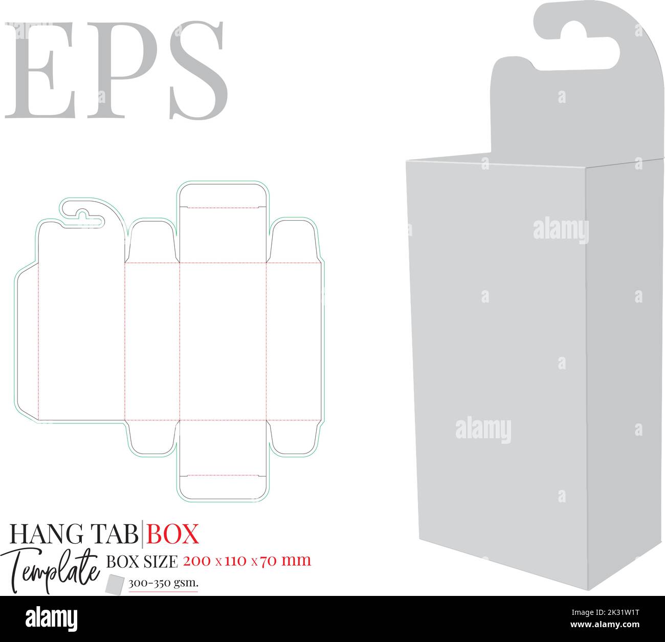 Hang Tab Box Template, Vector with die cut, laser cut layers. Paper Box