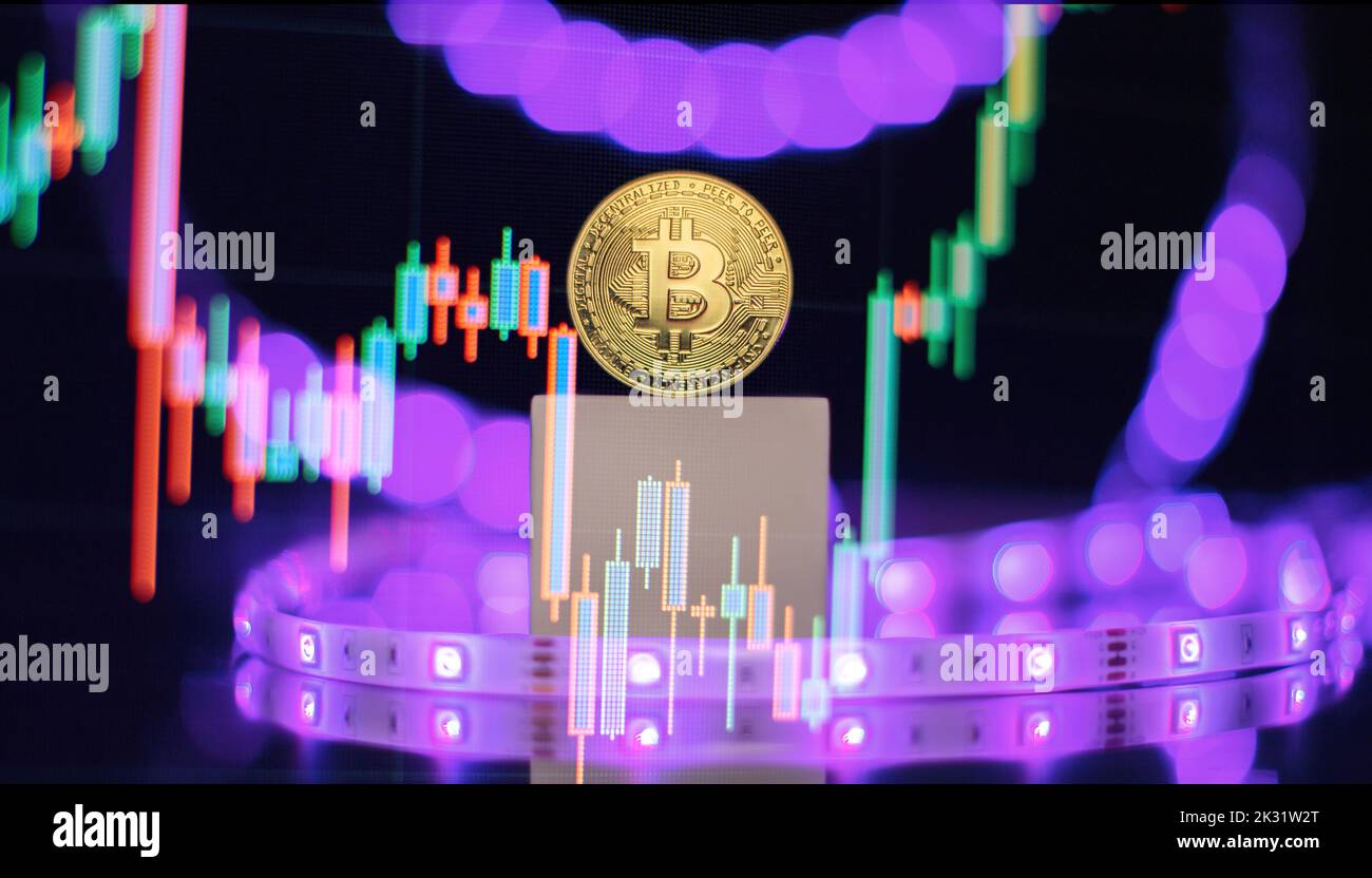 Bitcoin Cryptocurrency Coins. Stock Market Concept, digital money and stock  business. Gold Bitcoin crypto currency on background of dawn red chart dia  Stock Photo - Alamy
