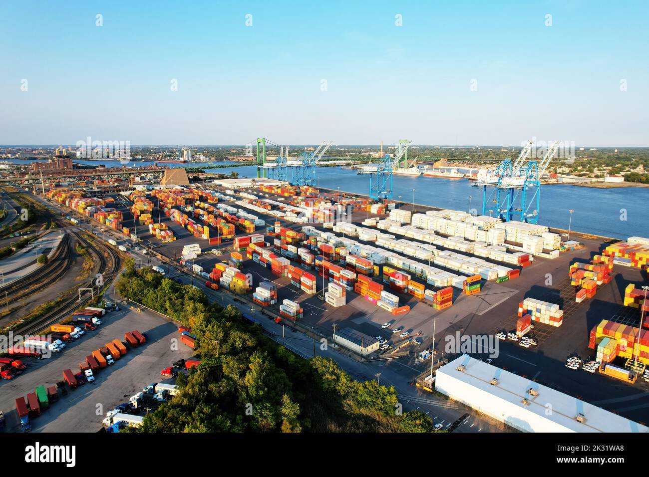 Aerial View of Shipping Port Stock Photo