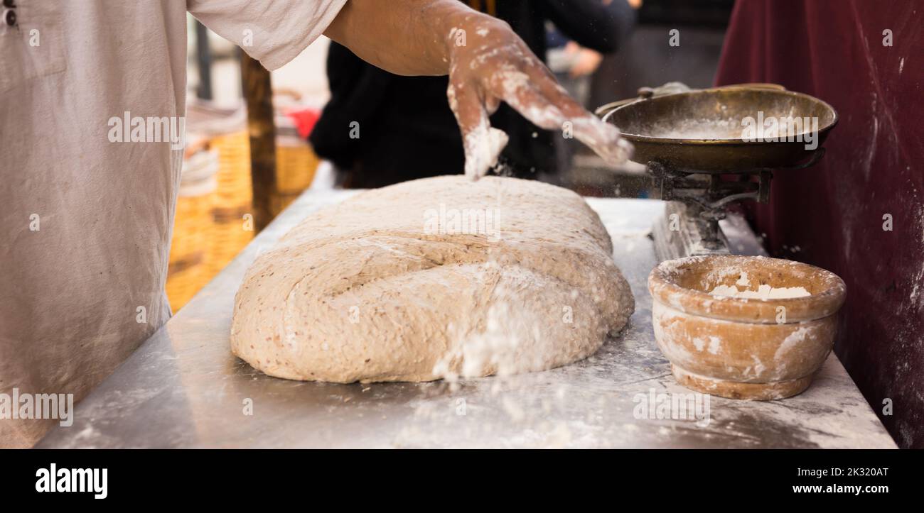 process of making bread. dough kneading Stock Photo Alamy