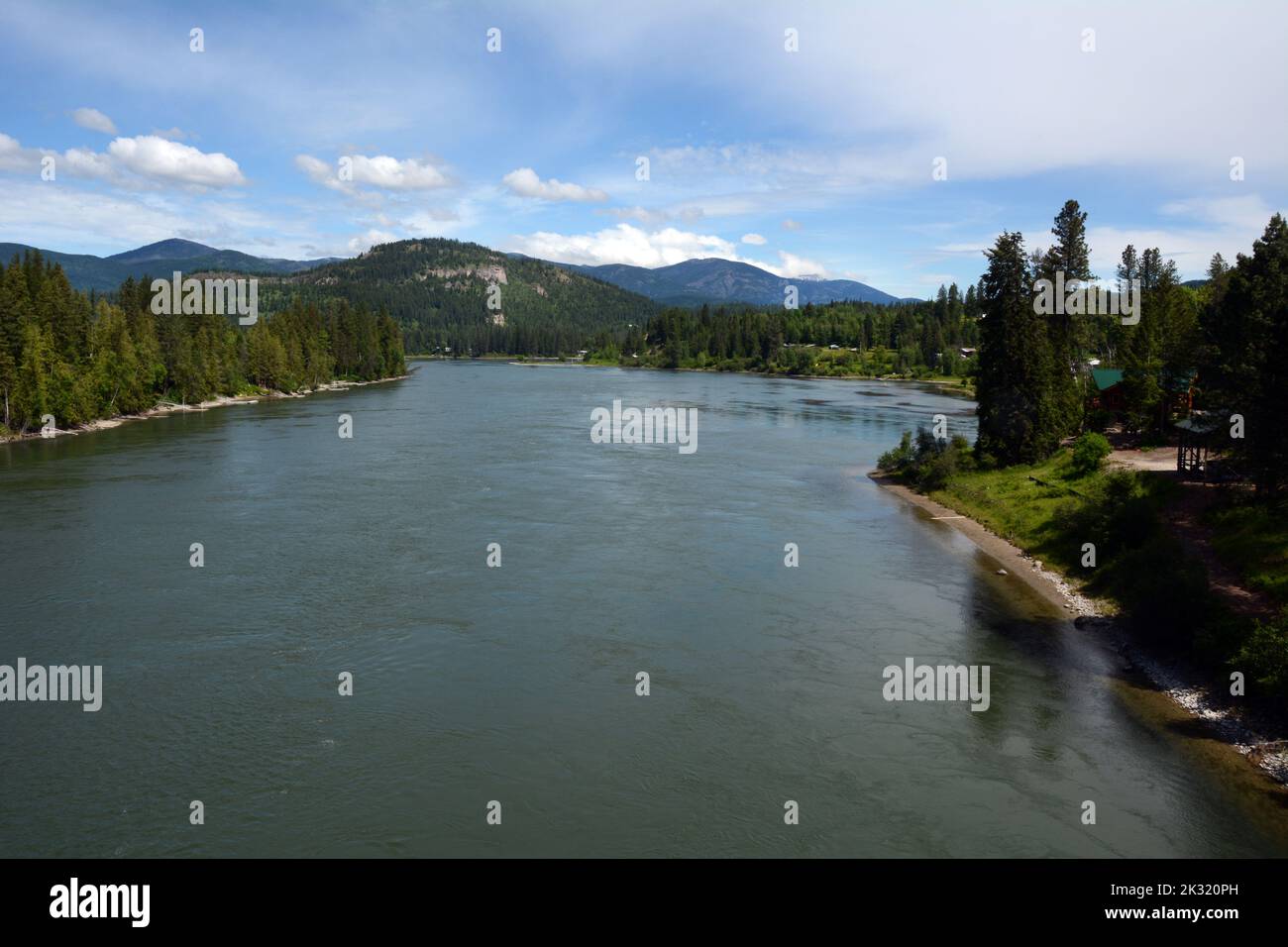 The Pend-Oreille River, a tributary of the Columbia, running through the Colville National Forest near Ione, in northeastern Washington State, USA. Stock Photo