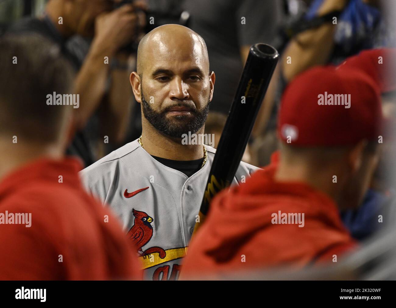 Los Angeles, United States. 23rd Sep, 2022. St. Louis Cardinals slugger Albert Pujols prepares to bat in the sixth inning against Los Angeles Dodgers at Dodger Stadium in Los Angeles on Friday, September 23, 2022. Photo by Jim Ruymen/UPI Credit: UPI/Alamy Live News Stock Photo