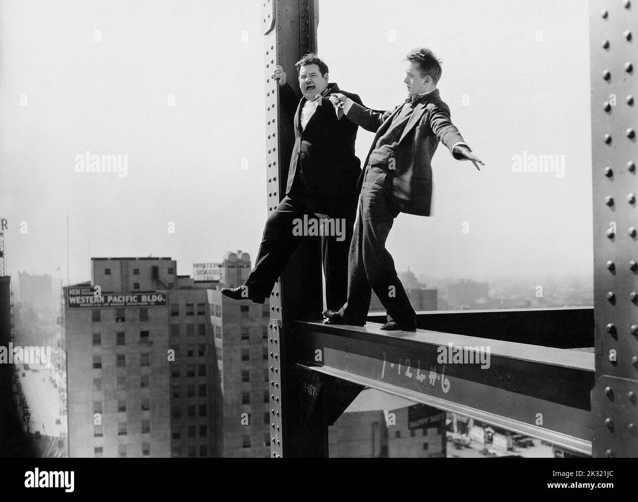 Stan Laurel and Oliver Hardy in the  film scene 'Liberty' 1929 Stock Photo
