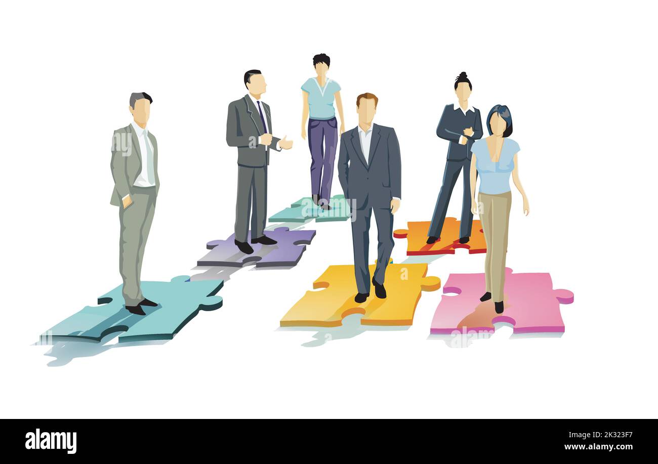 Business people connecting to each other together isolated, illustration Stock Vector