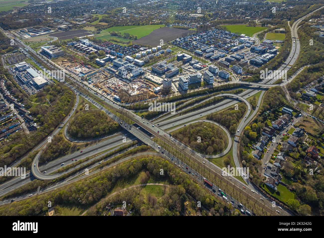 Aerial view, construction site with new building at Stadtkrone-Ost ...