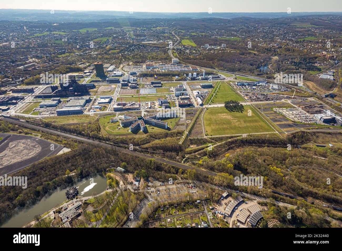 Aerial view, industrial park Phoenix West with gasometer, Hörde