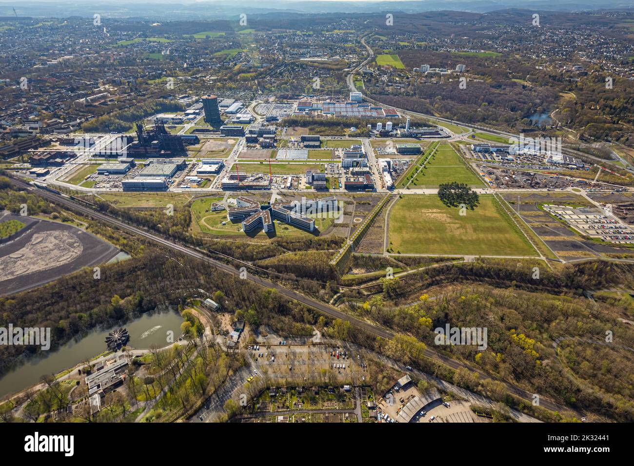 Aerial view, industrial park Phoenix West with gasometer, Hörde