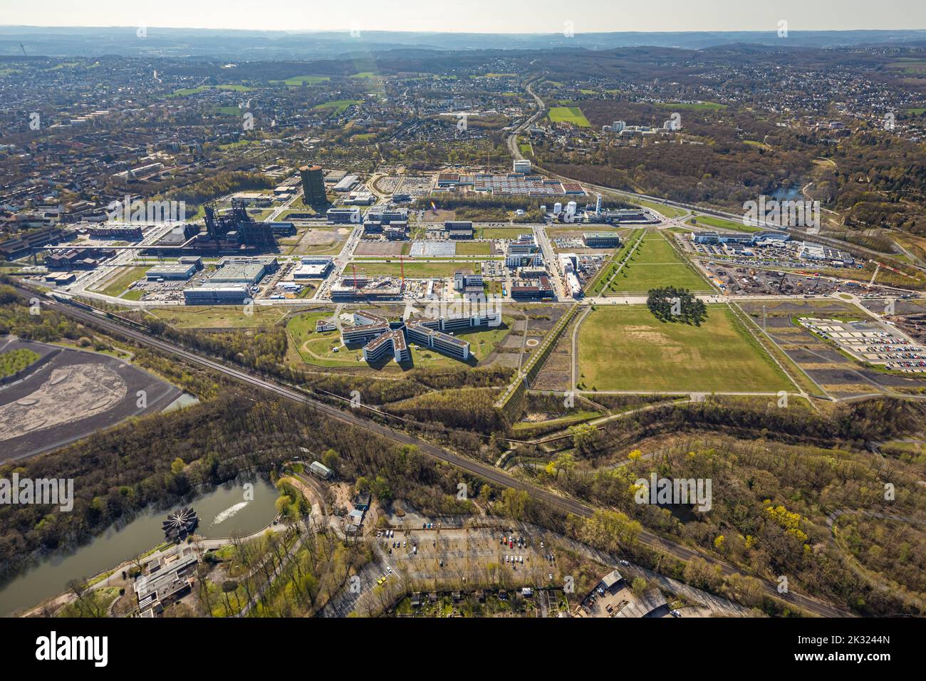 Aerial view, industrial park Phoenix West with gasometer, Hörde
