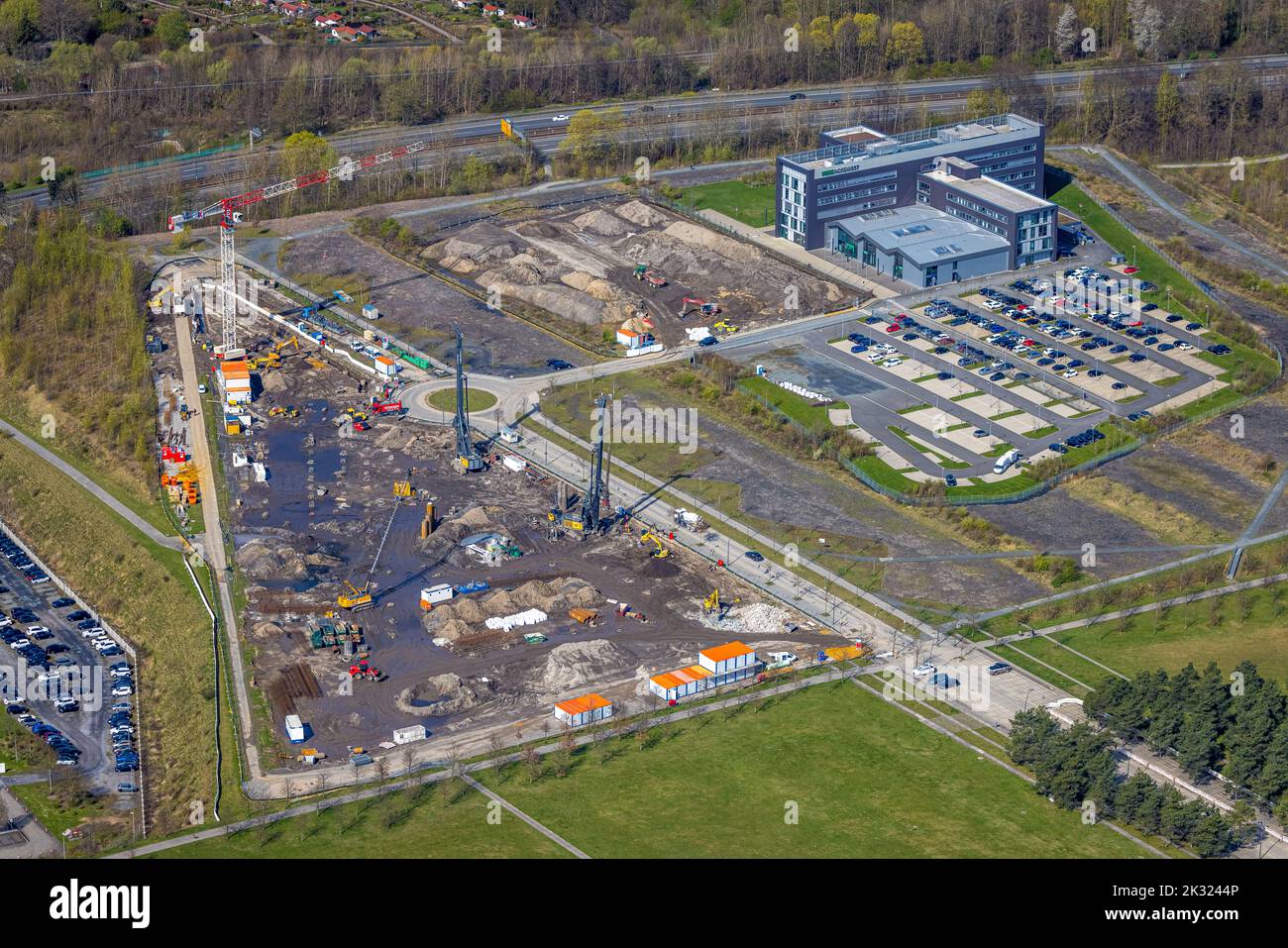 Aerial view, Phoenix West industrial park with northwest trade and construction site at Robert