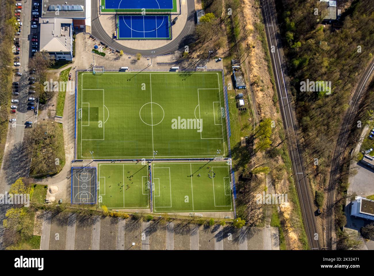 Aerial view, sports facility TSC Eintracht Dortmund, training fields and athletes, Ruhrallee