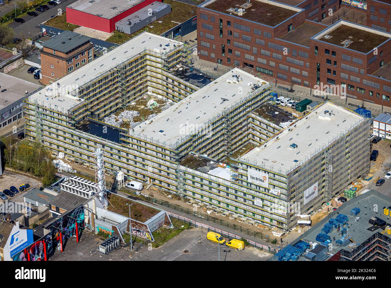 Aerial view, Dortmund U and students housing estate at EmilMoogPlatz