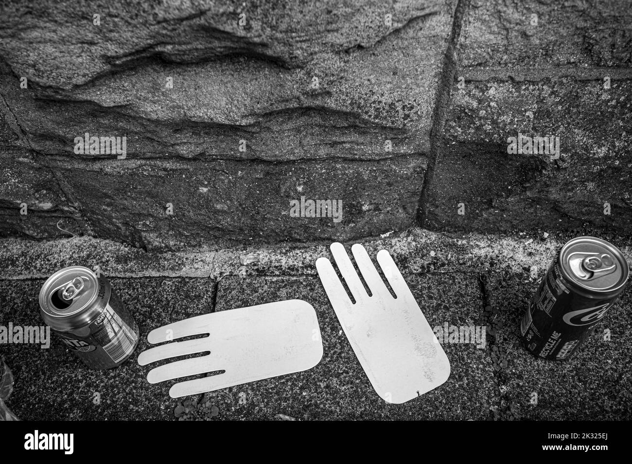 13 August 2022, Londonderry. White glove pattern left in street during largest Loyal order parade held in Northern Ireland. Stock Photo