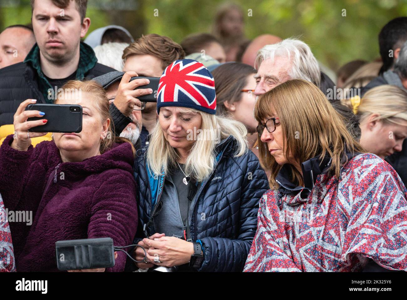 General public mourners at the Queen Elizabeth II funeral procession in London following the Queen's death, England, United Kingdom Stock Photo