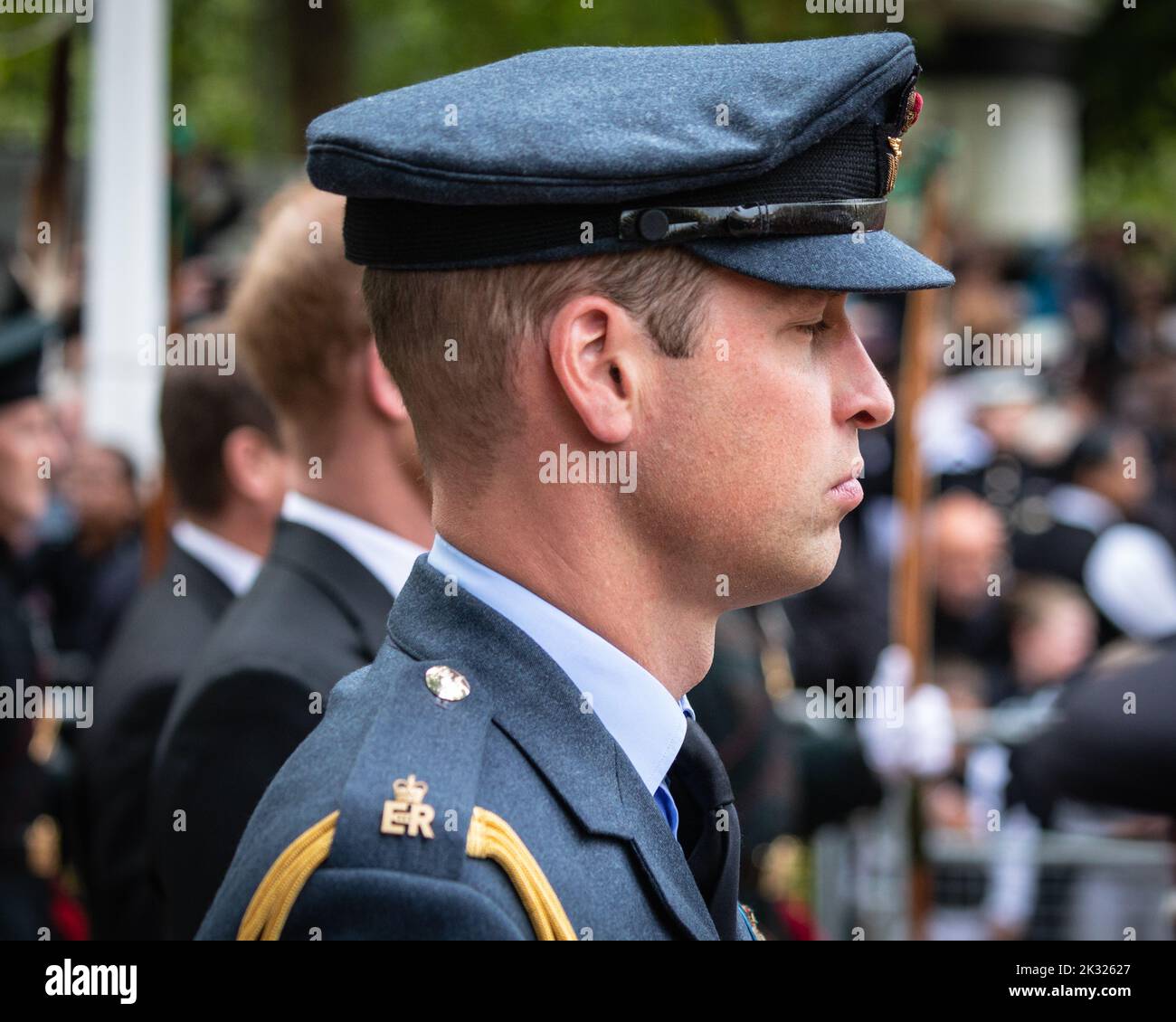 William, the Prince of Wales, Prince William, close up, in uniform, Queen Elizabeth II funeral procession in London, 22 September 2022, England, UK Stock Photo