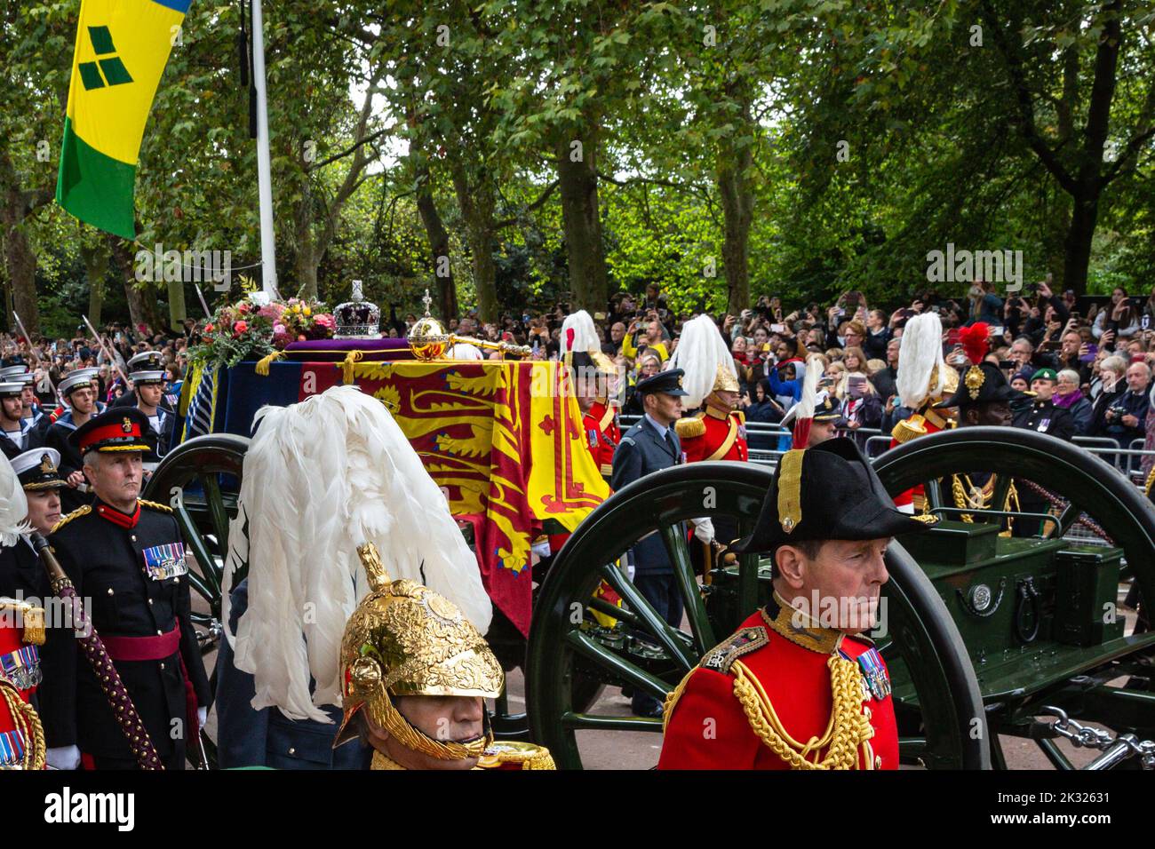 Queen Elizabeth II funeral procession in London following the Queen's death, England, United Kingdom Stock Photo