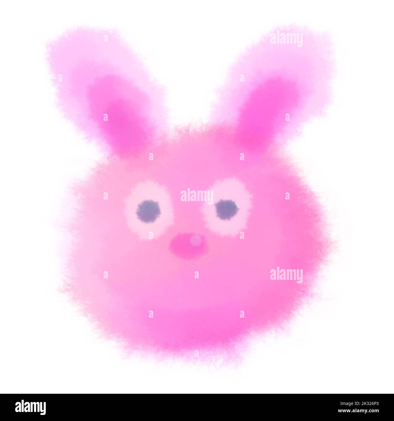 Isolated cute fluffy pink rabbit on white background, hand-drawn a character of fluffy pink rabbit. Stock Photo