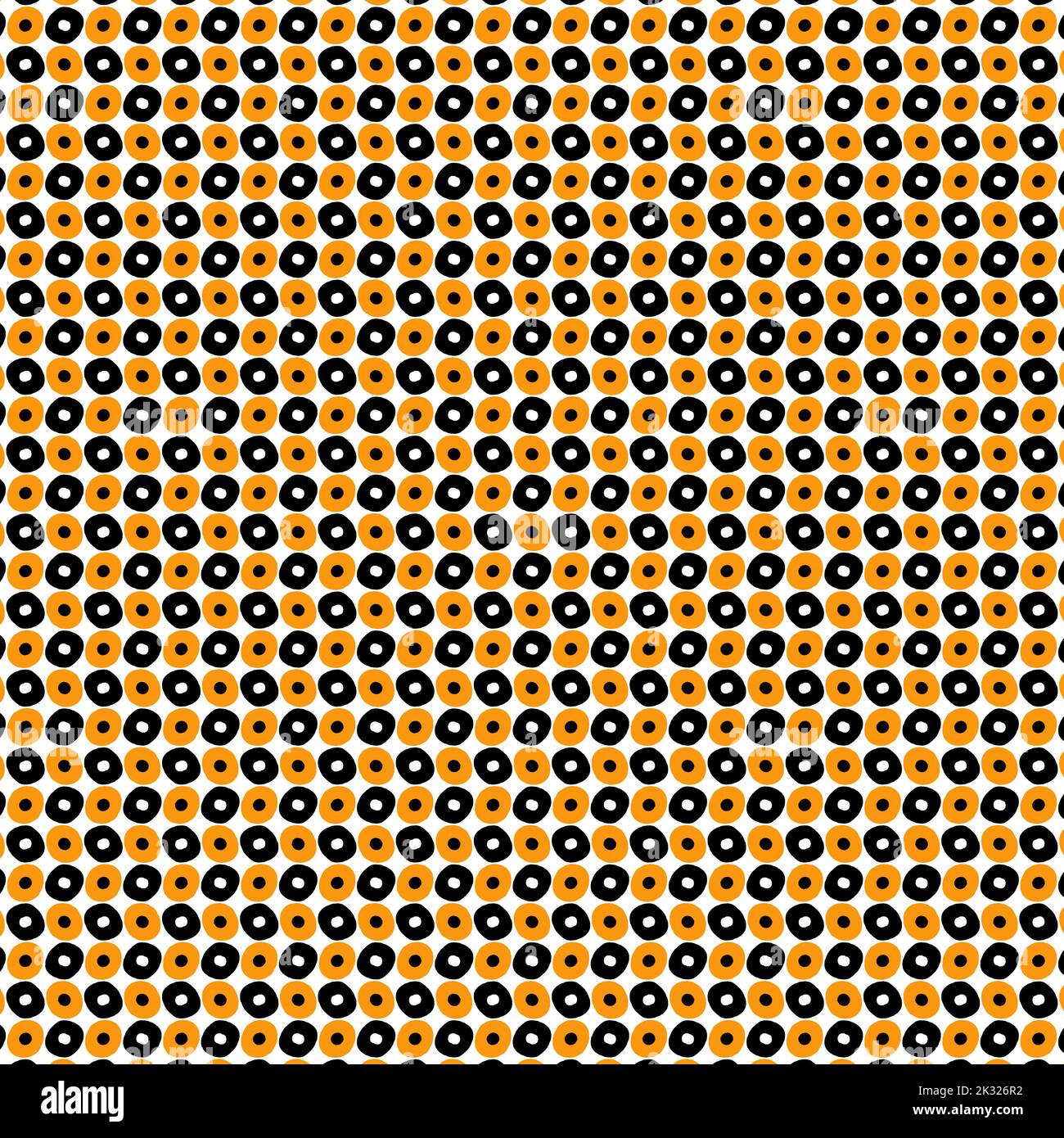 Seamless abstract pattern design with free-hand black, white, and orange dots, graphic pattern for textile, wallpaper, or paper wrap Stock Photo