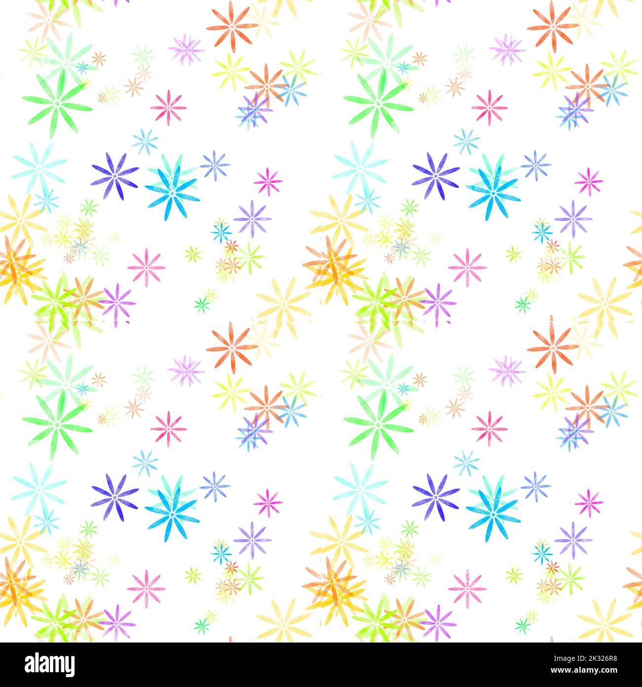 Seamless pattern of small wild flowers with multi color on white background. Random color and shape of wild flower. Stock Photo