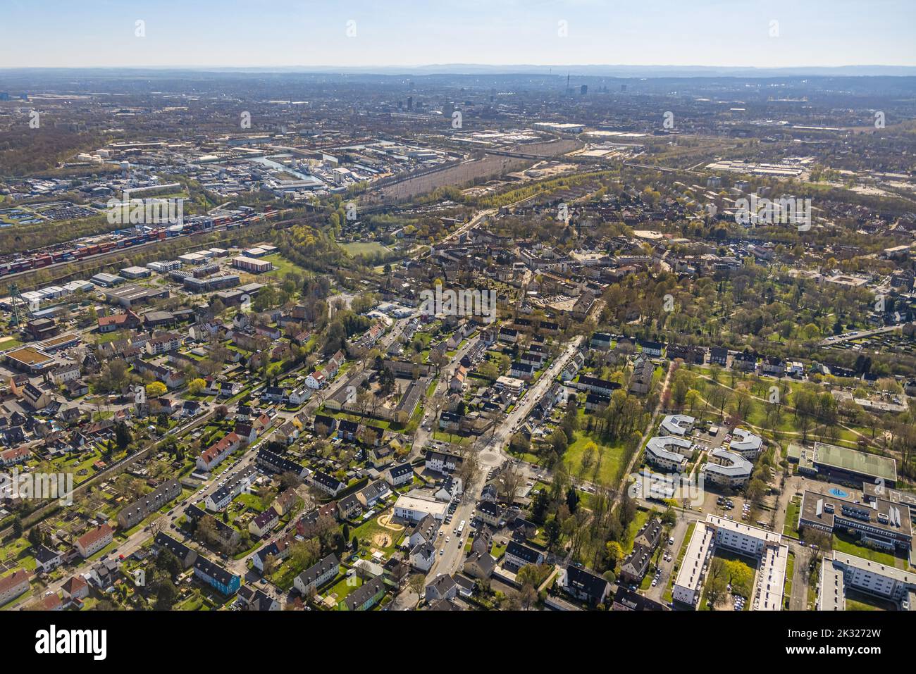 Aerial view, town view Huckarde between Am Hafenbahnhof and Varziner Straße, Huckarde, Dortmund, Ruhrgebiet, North Rhine-Westphalia, Germany, DE, Euro Stock Photo
