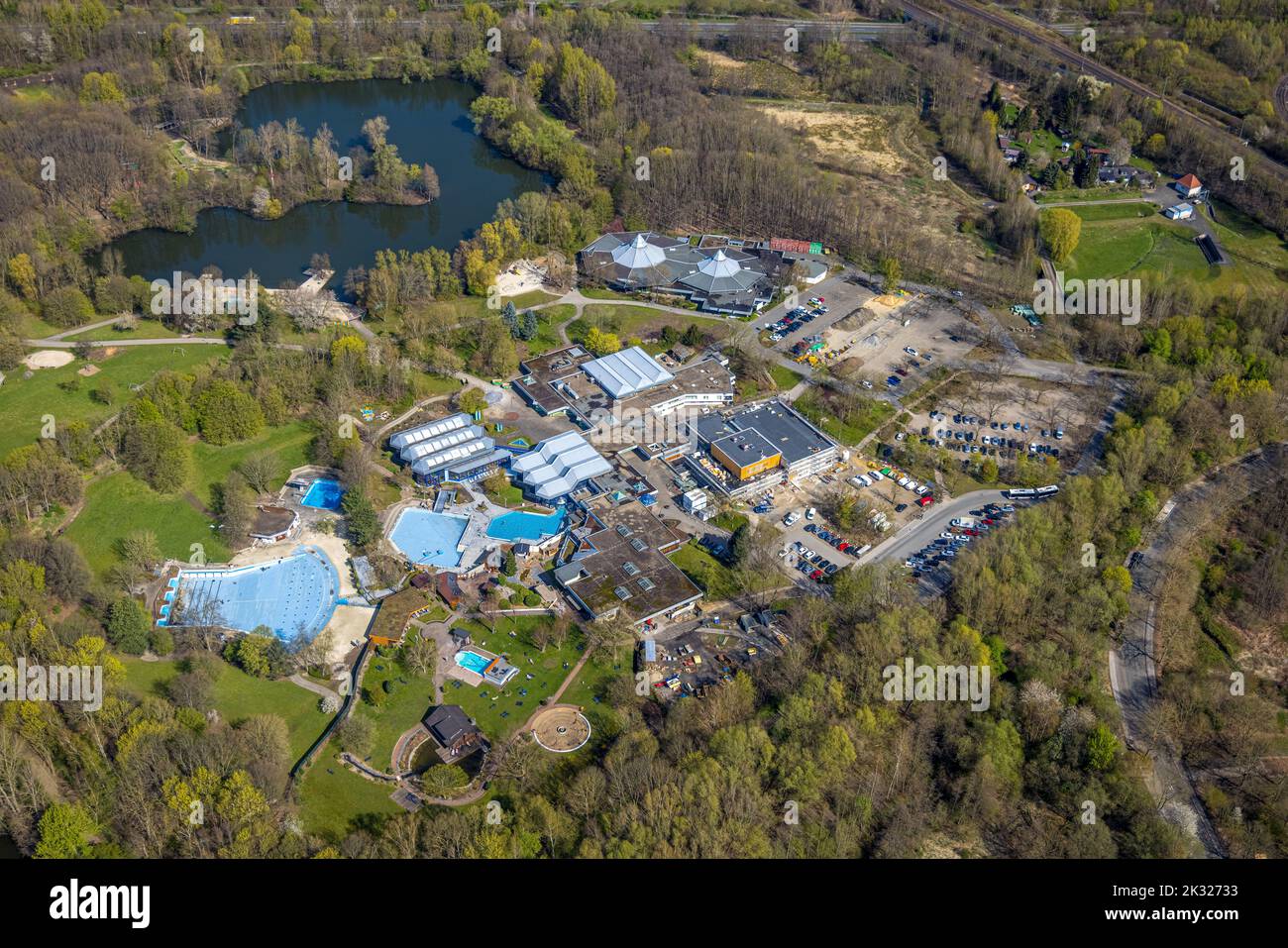 Aerial view, Revierpark Wischlingen, Huckarde, Dortmund, Ruhr area, North Rhine-Westphalia, Germany, DE, Ice rink, Europe, Recreational facility, Recr Stock Photo