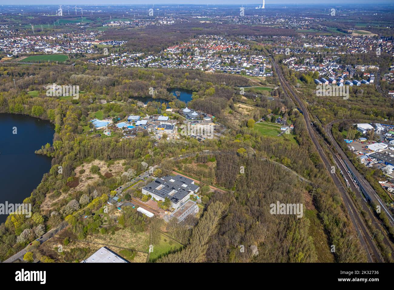Aerial view, Revierpark Wischlingen and Wilhelm-Busch-Realschule, Huckarde, Dortmund, Ruhr area, North Rhine-Westphalia, Germany, Education, Education Stock Photo