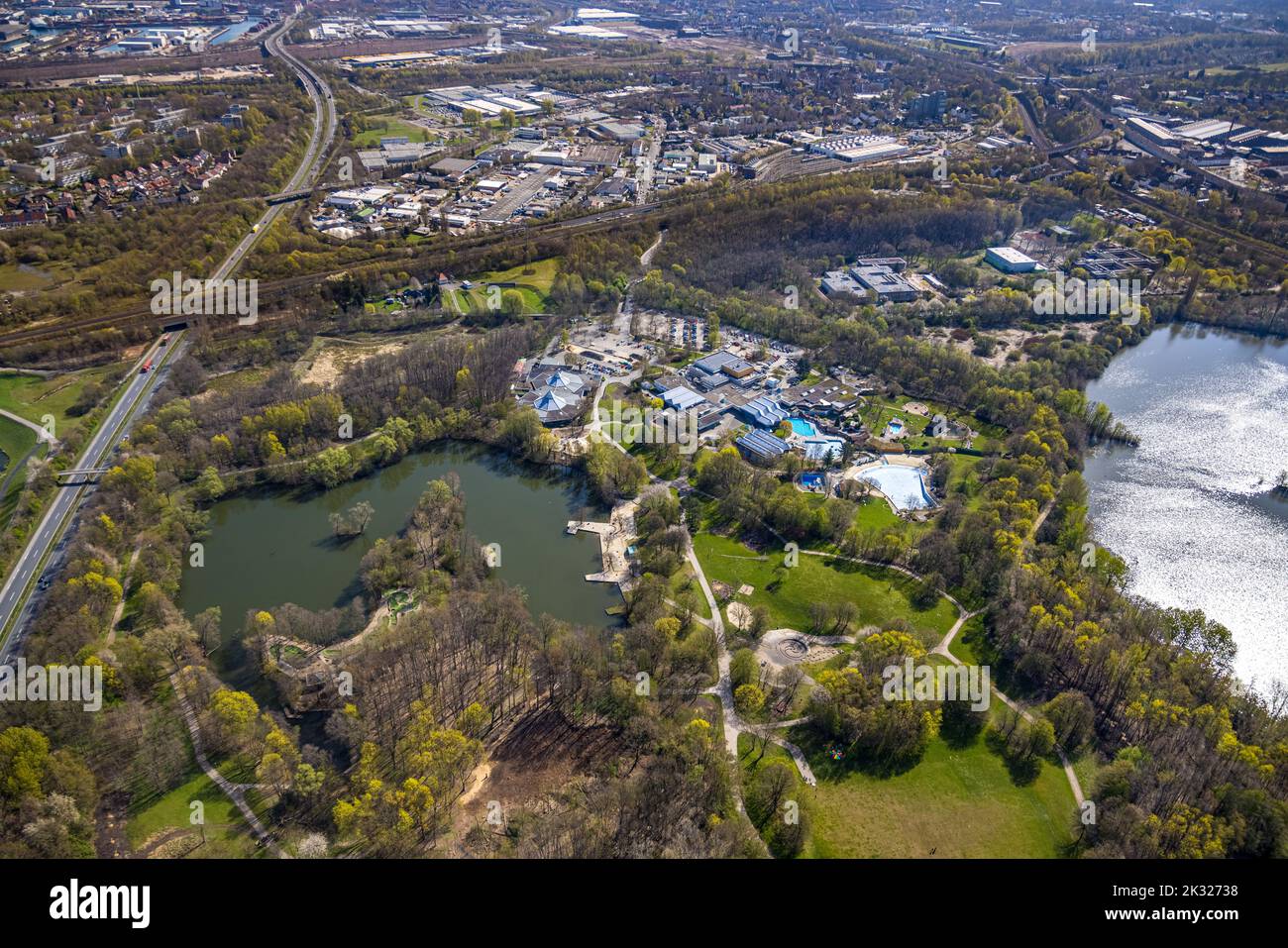 Aerial view, Revierpark Wischlingen, Huckarde, Dortmund, Ruhr area, North Rhine-Westphalia, Germany, DE, Ice rink, Europe, Recreational facility, Recr Stock Photo