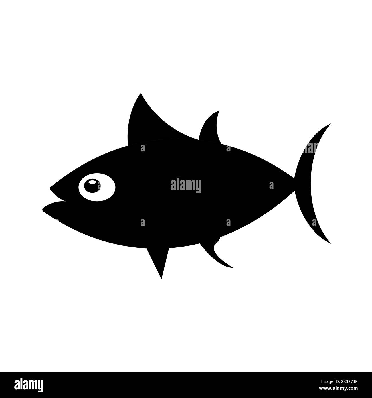 Black and white tuna icon. Fish silhouette on white background, flat