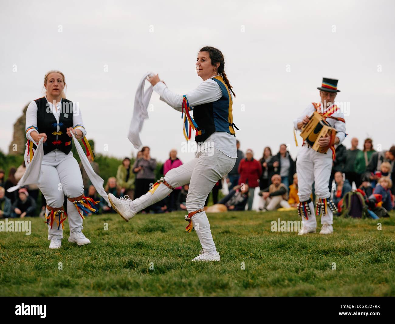 Sunrise morris dancers dancing on the Ladies Parlour green in the Jack in the Green festival May 2022 - West Hill, Hastings East Sussex England UK Stock Photo
